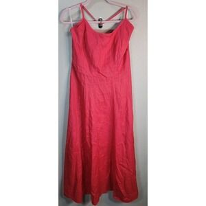 Karen Alexander Boston Proper Red Linen Halter Maxi Dress Lace Back L